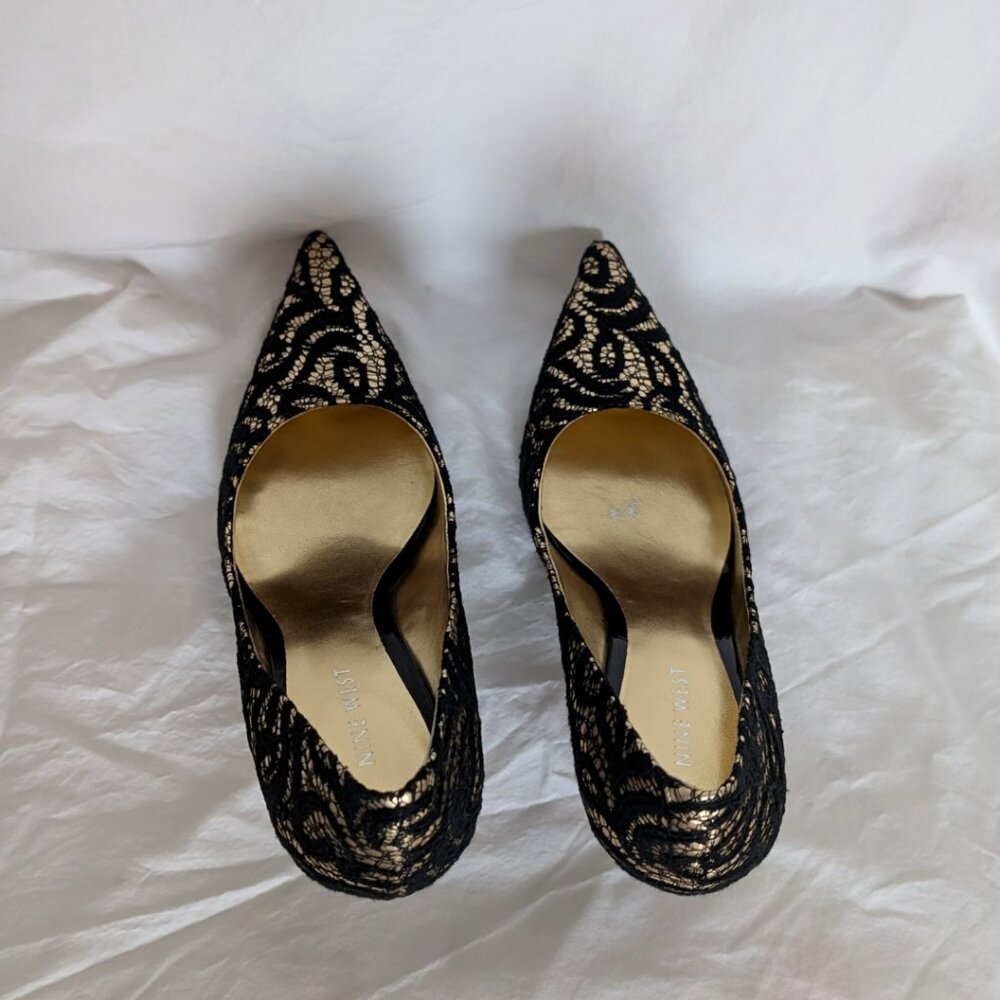 NINE WEST Nuncio Black/Gold Multi Pointed Toe Pumps Women's Size 7.5 - Picture 5 of 8